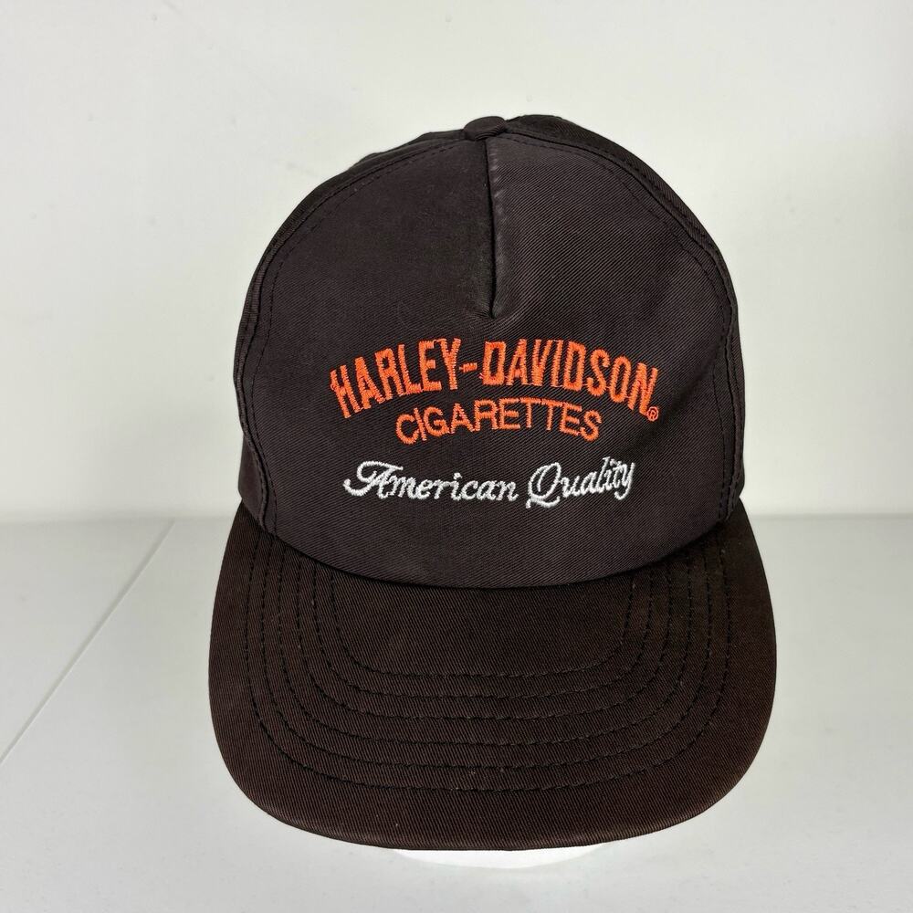 Vintage Harley Davidson Hat Men’s Snapback Brown Cigarettes 80s Motorcycle USA